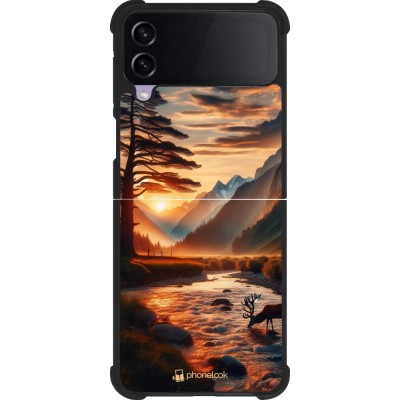 Samsung Galaxy Z Flip3 5G Case Hülle - Silikon schwarz Tal Sonnenuntergang Hirsch Baum