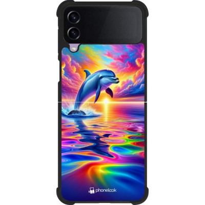 Samsung Galaxy Z Flip4 Case Hülle - Silikon schwarz Glücklicher Regenbogen-Delfin