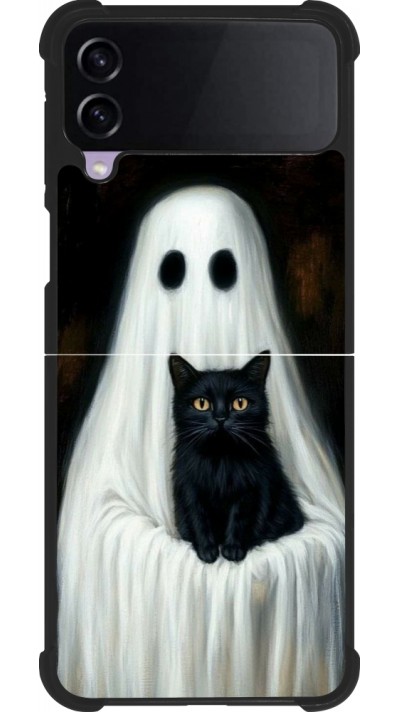Coque Samsung Galaxy Z Flip4 - Silicone rigide noir Halloween 2025 Ghost with black cat