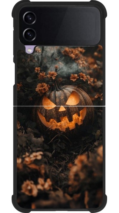 Coque Samsung Galaxy Z Flip4 - Silicone rigide noir Halloween 2025 Pumpkin with flowers