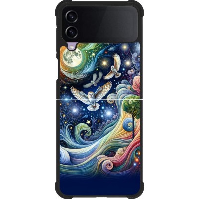 Samsung Galaxy Z Flip4 Case Hülle - Silikon schwarz Fliegender Blumen-Eule