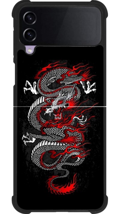 Coque Samsung Galaxy Z Flip4 - Silicone rigide noir Japanese style Dragon Tattoo Red Black