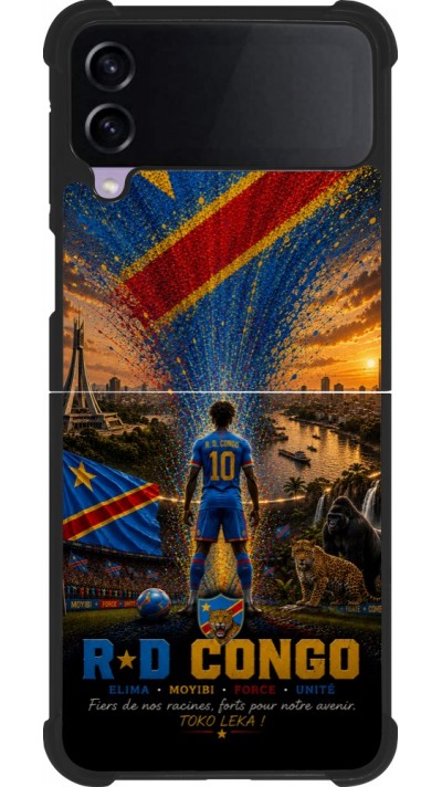 Samsung Galaxy Z Flip4 Case Hülle - Silikon schwarz Fussball Demokratische Republik Kongo splash 2026