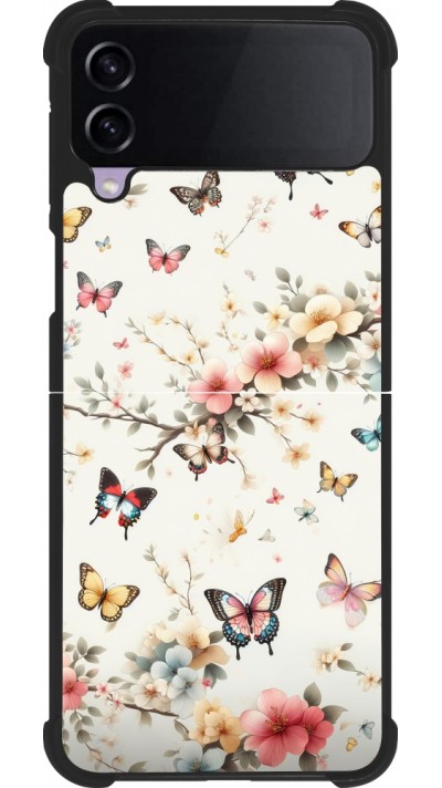 Coque Samsung Galaxy Z Flip4 - Silicone rigide noir Spring 25 Papillons Légers