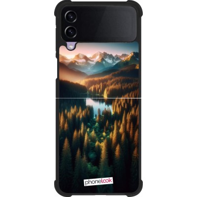 Samsung Galaxy Z Flip4 Case Hülle - Silikon schwarz Sonnenuntergang Waldsee