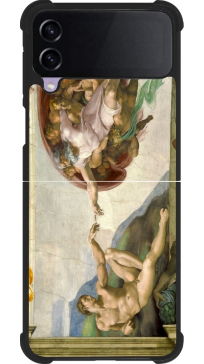 Coque Samsung Galaxy Z Flip4 - Silicone rigide noir Tableau art - La Création d’Adam - Michel-Ange