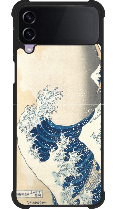Coque Samsung Galaxy Z Flip4 - Silicone rigide noir Tableau art - La Grande Vague de Kanagawa - Hokusai