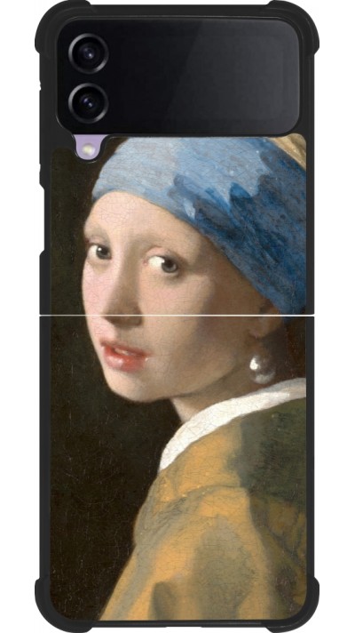 Coque Samsung Galaxy Z Flip4 - Silicone rigide noir Tableau art - La Jeune fille à la perle - Johannes Vermeer