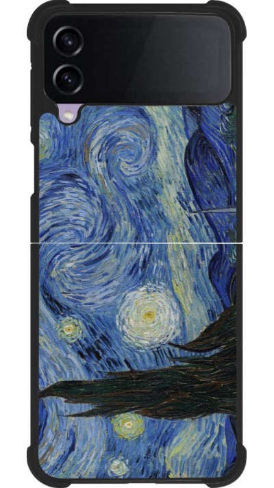 Coque Samsung Galaxy Z Flip4 - Silicone rigide noir Tableau art - La Nuit étoilée - Van Gogh