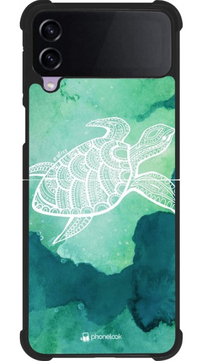 Samsung Galaxy Z Flip4 Case Hülle - Silikon schwarz Turtle Aztec Watercolor