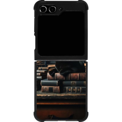 Samsung Galaxy Z Flip5 Case Hülle - Silikon schwarz Katze Bücher dunkel