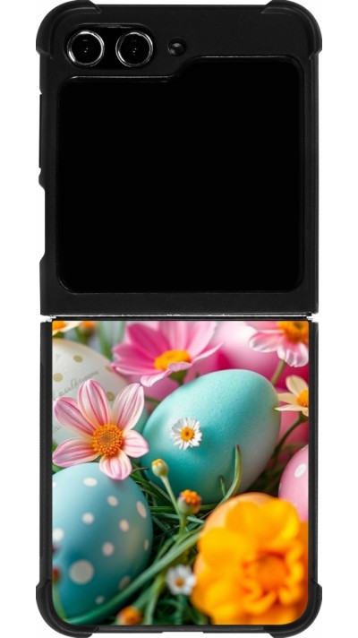 Samsung Galaxy Z Flip5 Case Hülle - Silikon schwarz Easter 2026 Eggs with flowers