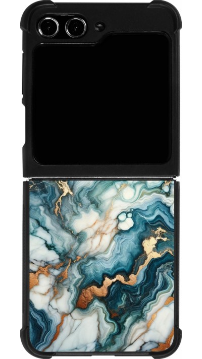 Coque Samsung Galaxy Z Flip5 - Silicone rigide noir Marbre Vert Bleu Doré