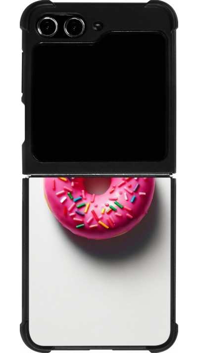 Samsung Galaxy Z Flip5 Case Hülle - Silikon schwarz Weisser Hintergrund, pinker Donut