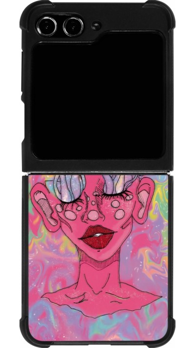 Coque Samsung Galaxy Z Flip5 - Silicone rigide noir Psychedelic pink mushroom