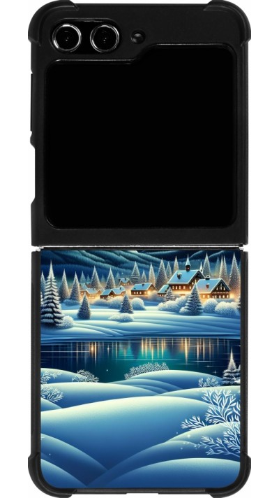 Samsung Galaxy Z Flip5 Case Hülle - Silikon schwarz Verschneites Bergdorf am See in der Nacht