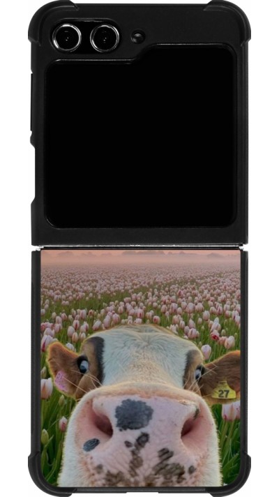 Samsung Galaxy Z Flip5 Case Hülle - Silikon schwarz Cow with tulips 2026