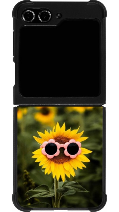 Samsung Galaxy Z Flip5 Case Hülle - Silikon schwarz Sunflower with glasses 2026