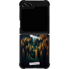 Samsung Galaxy Z Flip5 Case Hülle - Silikon schwarz Sonnenuntergang Waldsee