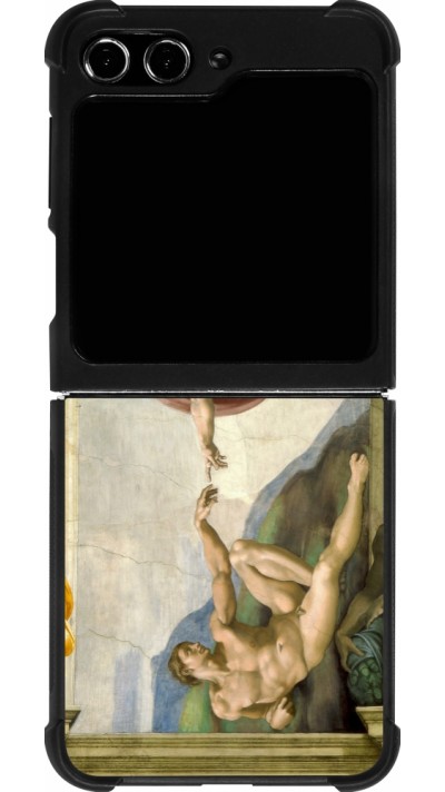 Coque Samsung Galaxy Z Flip5 - Silicone rigide noir Tableau art - La Création d’Adam - Michel-Ange