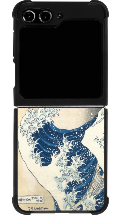Coque Samsung Galaxy Z Flip5 - Silicone rigide noir Tableau art - La Grande Vague de Kanagawa - Hokusai