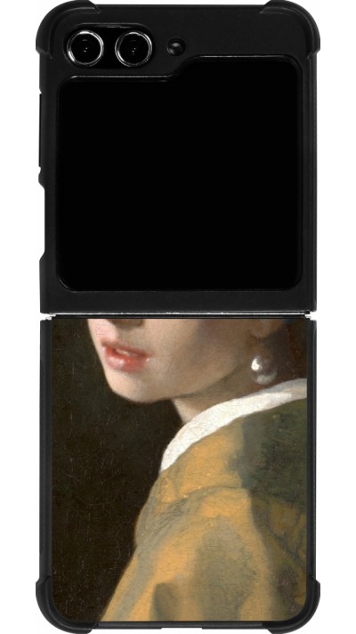 Coque Samsung Galaxy Z Flip5 - Silicone rigide noir Tableau art - La Jeune fille à la perle - Johannes Vermeer