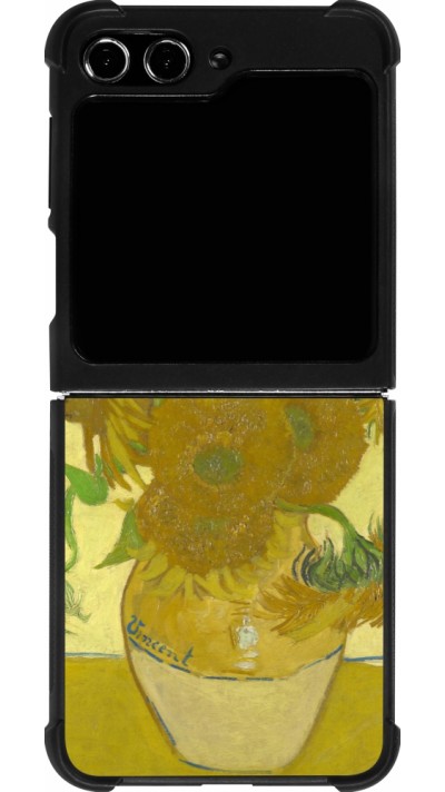 Coque Samsung Galaxy Z Flip5 - Silicone rigide noir Tableau art - Les Tournesols - Van Gogh