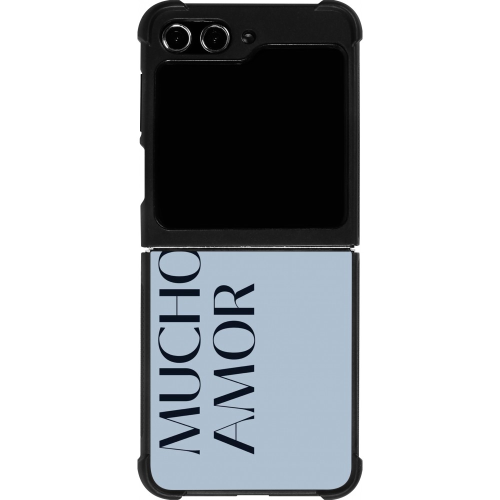 Coque Samsung Galaxy Z Flip5 - Silicone rigide noir Valentine 2024 mucho amor azul