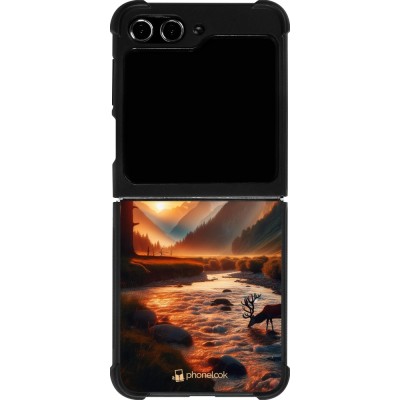 Samsung Galaxy Z Flip5 Case Hülle - Silikon schwarz Tal Sonnenuntergang Hirsch Baum
