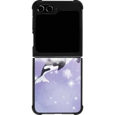 Coque Samsung Galaxy Z Flip5 - Silicone rigide noir Whale in sparking stars