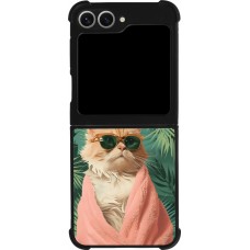 Samsung Galaxy Z Flip6 Case Hülle - Silikon schwarz Cat Summer Palms