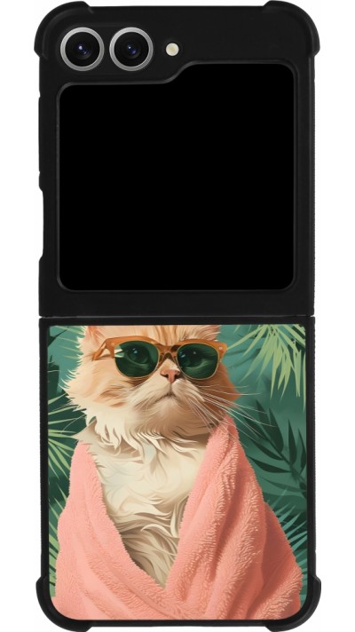 Samsung Galaxy Z Flip6 Case Hülle - Silikon schwarz Cat Summer Palms