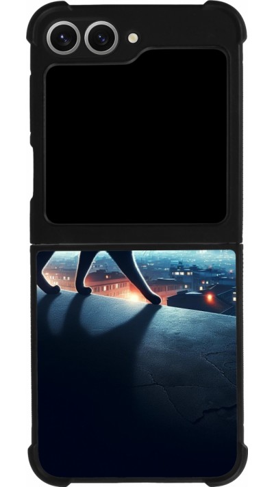 Samsung Galaxy Z Flip6 Case Hülle - Silikon schwarz Schwarze Katze unter dem Vollmond