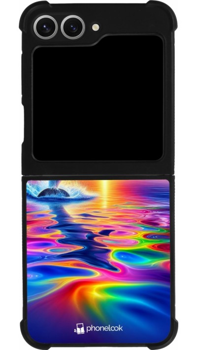 Samsung Galaxy Z Flip6 Case Hülle - Silikon schwarz Glücklicher Regenbogen-Delfin