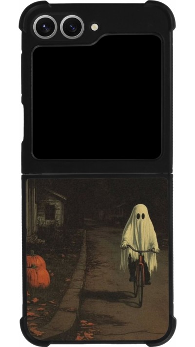 Samsung Galaxy Z Flip6 Case Hülle - Silikon schwarz Halloween 2025 Ghost on a bicycle