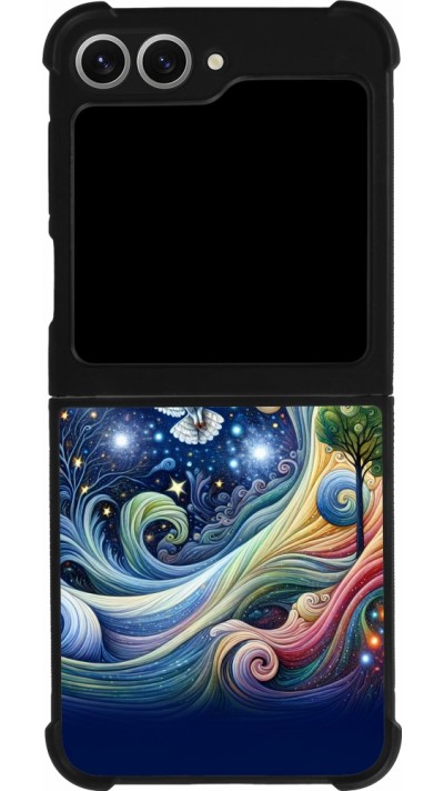 Samsung Galaxy Z Flip6 Case Hülle - Silikon schwarz Fliegender Blumen-Eule
