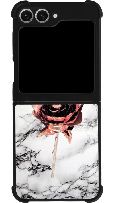Coque Samsung Galaxy Z Flip6 - Silicone rigide noir Marble Rose Gold