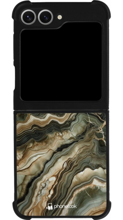 Coque Samsung Galaxy Z Flip6 - Silicone rigide noir Marbre Olive