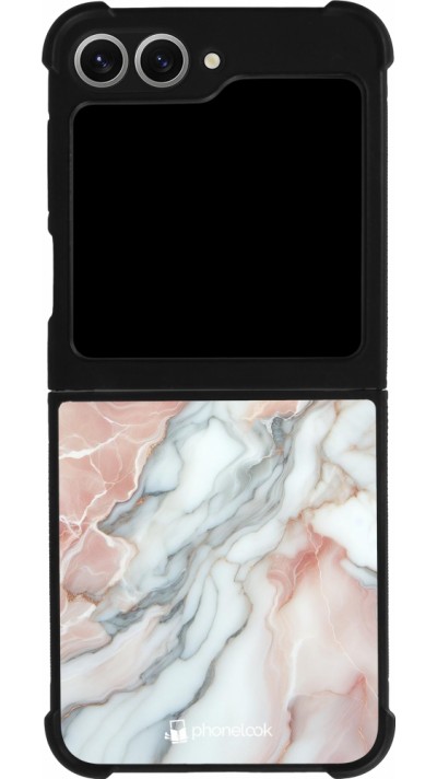 Coque Samsung Galaxy Z Flip6 - Silicone rigide noir Marbre Rose Lumineux