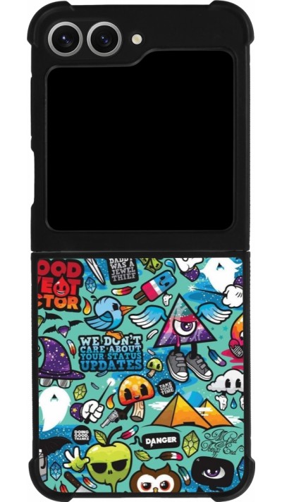 Coque Samsung Galaxy Z Flip6 - Silicone rigide noir Mixed Cartoons Turquoise