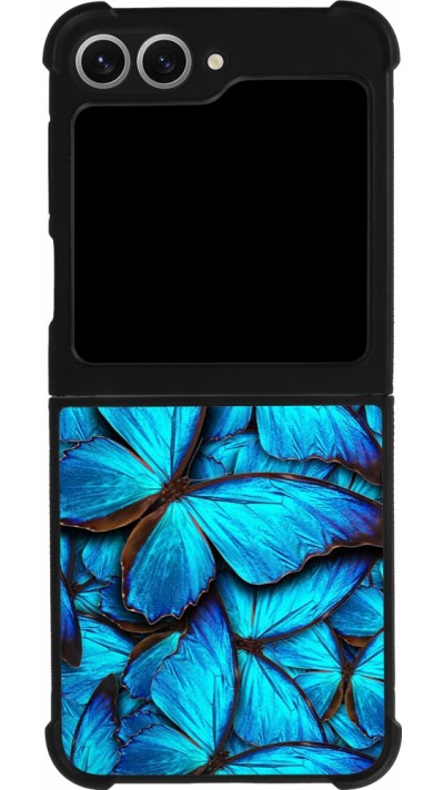 Coque Samsung Galaxy Z Flip6 - Silicone rigide noir Papillon bleu