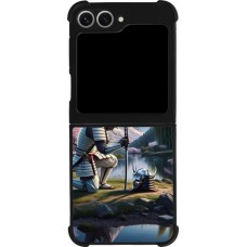 Samsung Galaxy Z Flip6 Case Hülle - Silikon schwarz Samurai Katana Mond