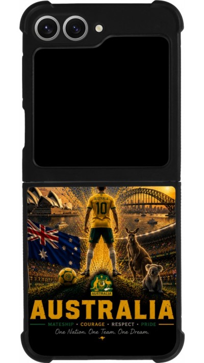 Coque Samsung Galaxy Z Flip6 - Silicone rigide noir Football Australie splash 2026