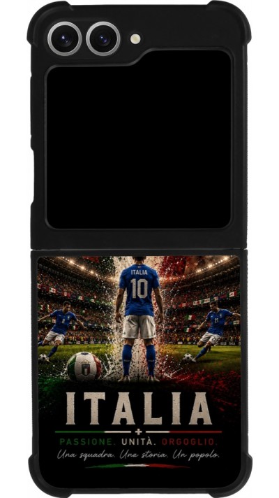Coque Samsung Galaxy Z Flip6 - Silicone rigide noir Football Italie splash 2026