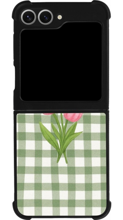 Coque Samsung Galaxy Z Flip6 - Silicone rigide noir Green vichy tulips Spring 2026