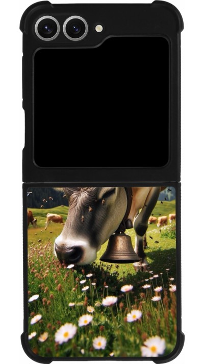 Coque Samsung Galaxy Z Flip6 - Silicone rigide noir Vache montagne Valais