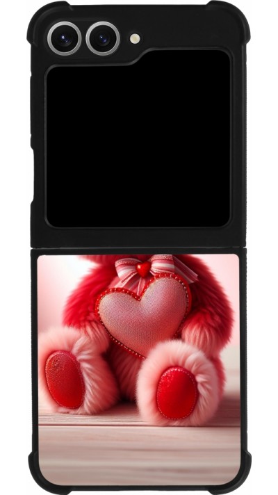 Coque Samsung Galaxy Z Flip6 - Silicone rigide noir Valentine 2024 Ourson rose