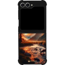Samsung Galaxy Z Flip6 Case Hülle - Silikon schwarz Tal Sonnenuntergang Hirsch Baum