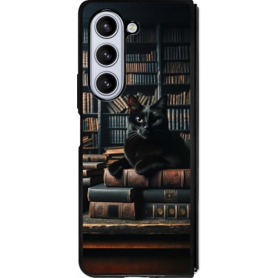 Samsung Galaxy Z Fold5 Case Hülle - Silikon schwarz Katze Bücher dunkel