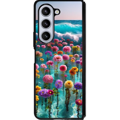 Samsung Galaxy Z Fold5 Case Hülle - Silikon schwarz Blumenmeer Wellen